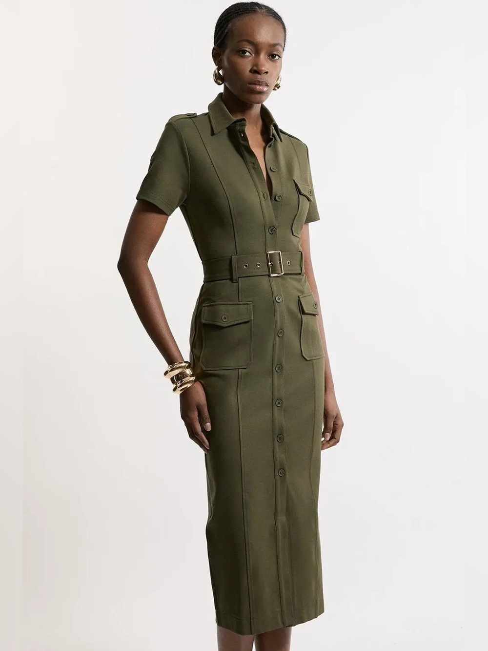 Karen Millen Pocket Detail Ponte Jersey Short Sleeve Midi Dress